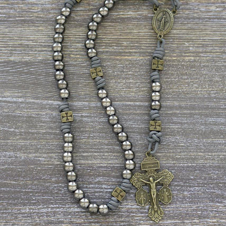 FREE Today: Miraculous Medal & Crucifix of 8 mm Round Silver Black Gallstone Nylon Cord Rosary