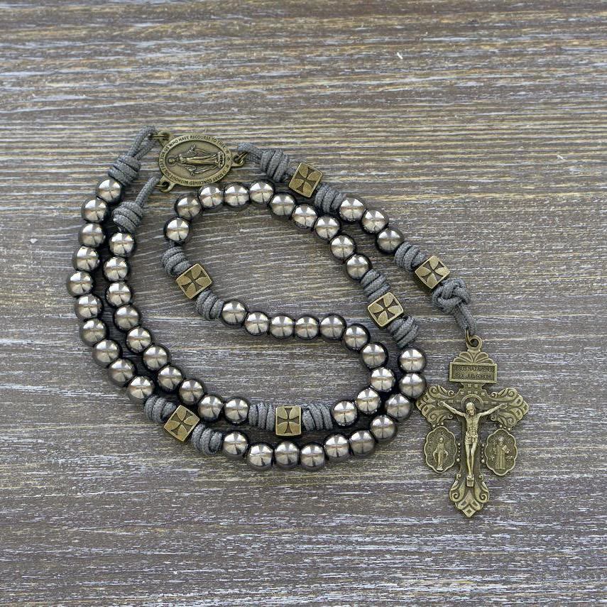 Christianartworkshop Miraculous Medal & Crucifix of 8 mm Round Silver Black Gallstone Nylon Cord Rosary - Miraculous Medal & Crucifix - image 0