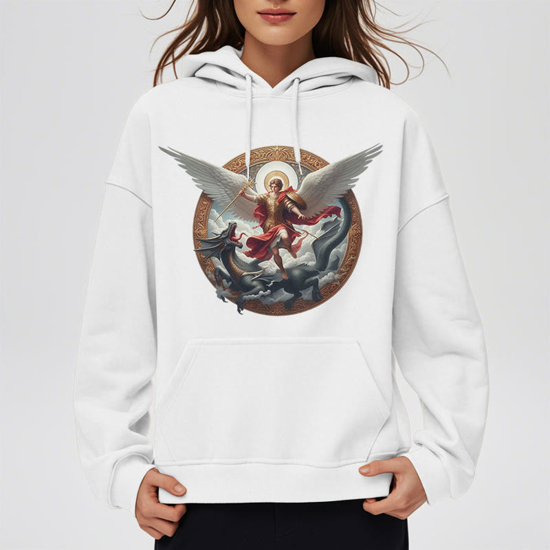 Christianartworkshop Classic Colored Style Triumph of Archangel Michael Fleece Lined Polyester Hoodie - image 4