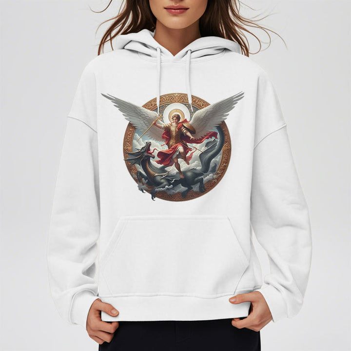 Christianartworkshop Classic Colored Style Triumph of Archangel Michael Fleece Lined Polyester Hoodie - image 4