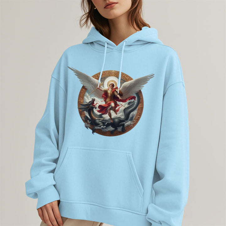 Christianartworkshop Classic Colored Style Triumph of Archangel Michael Fleece Lined Polyester Hoodie - image 14