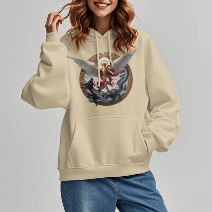 Christianartworkshop Classic Colored Style Triumph of Archangel Michael Fleece Lined Polyester Hoodie - image 8