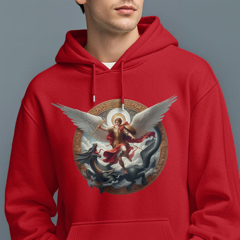 Christianartworkshop Classic Colored Style Triumph of Archangel Michael Fleece Lined Polyester Hoodie - image 18