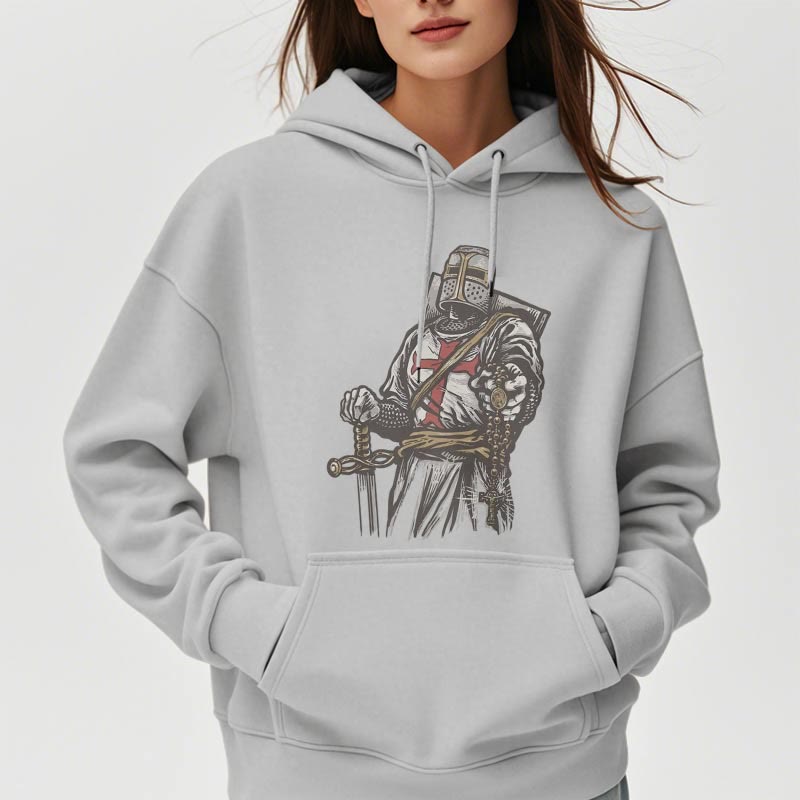 Christianartworkshop Modern Style Crusader's Valor and Faith Fleece Lined Polyester Hoodie