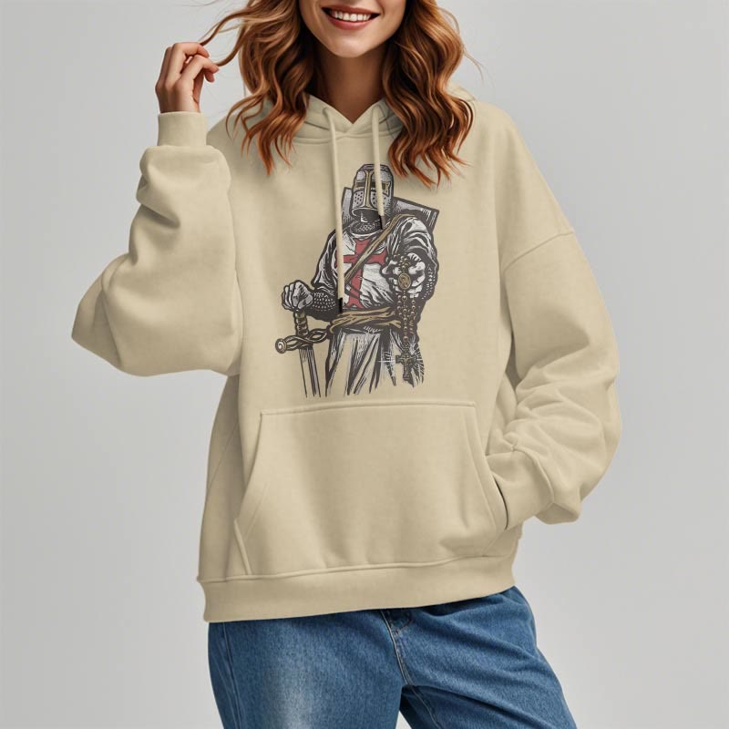 Christianartworkshop Modern Style Crusader's Valor and Faith Fleece Lined Polyester Hoodie