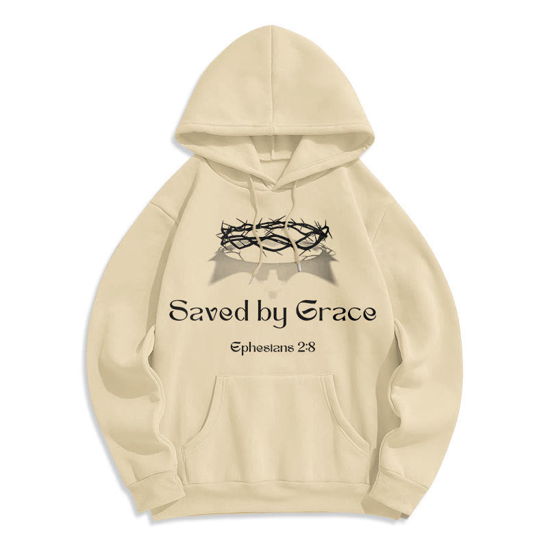 Christianartworkshop Quotation Style Saved By Grace Crown Fleece Lined Polyester Hoodie