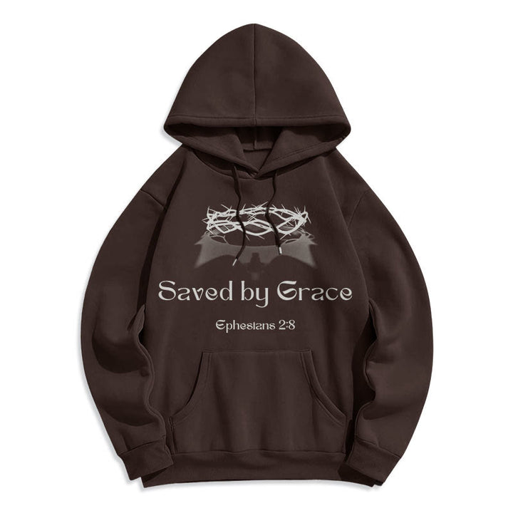 Christianartworkshop Quotation Style Saved By Grace Crown Fleece Lined Polyester Hoodie