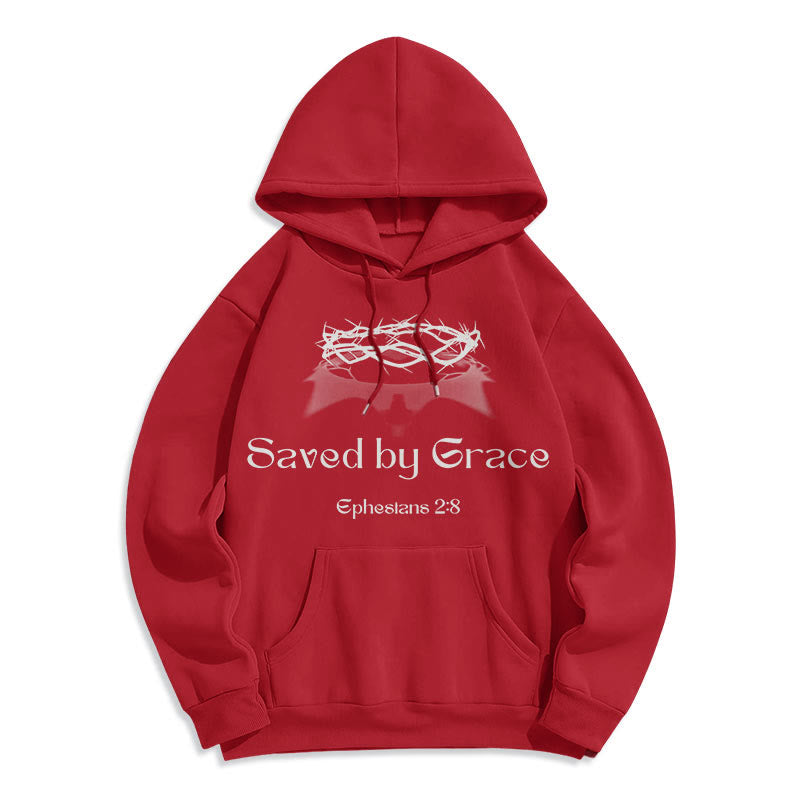 Christianartworkshop Quotation Style Saved By Grace Crown Fleece Lined Polyester Hoodie