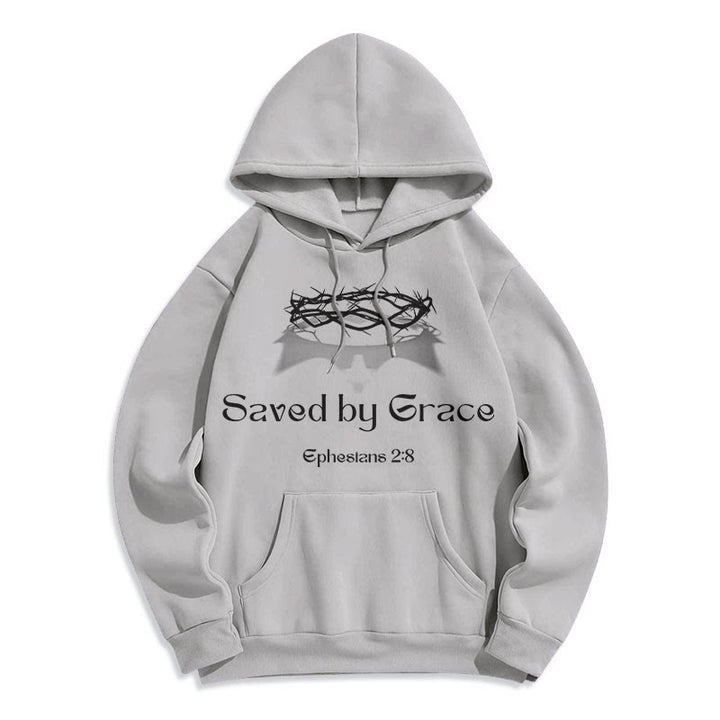 Christianartworkshop Quotation Style Saved By Grace Crown Fleece Lined Polyester Hoodie