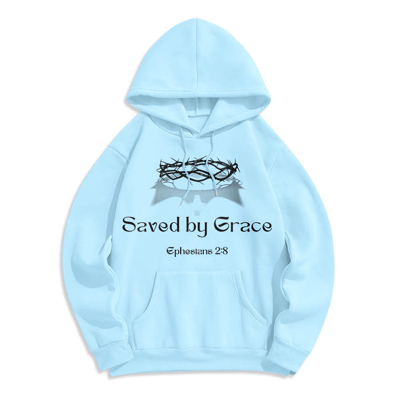 Christianartworkshop Quotation Style Saved By Grace Crown Fleece Lined Polyester Hoodie