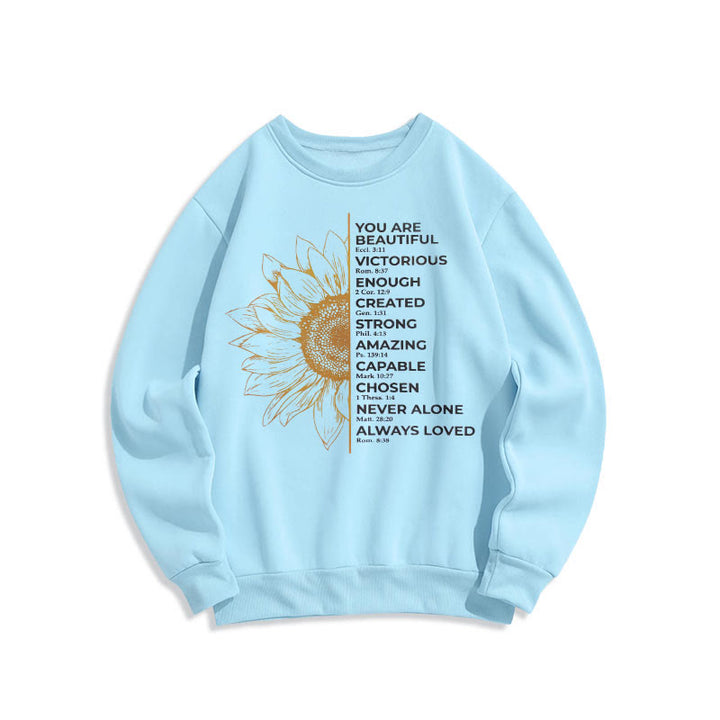 Christianartworkshop Quotation Style Sunflower Strength Positivity Fleece Lined Polyester Sweatshirt