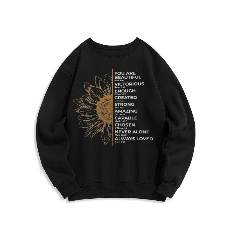 Christianartworkshop Quotation Style Sunflower Strength Positivity Fleece Lined Polyester Sweatshirt