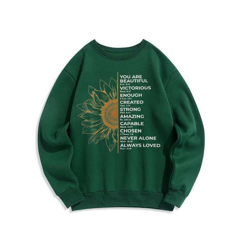 Christianartworkshop Quotation Style Sunflower Strength Positivity Fleece Lined Polyester Sweatshirt