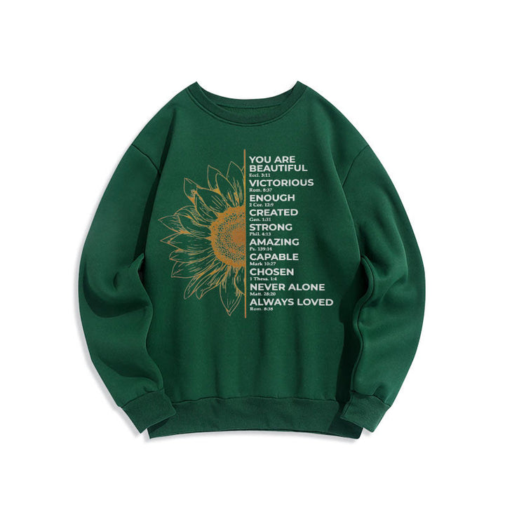 Christianartworkshop Quotation Style Sunflower Strength Positivity Fleece Lined Polyester Sweatshirt