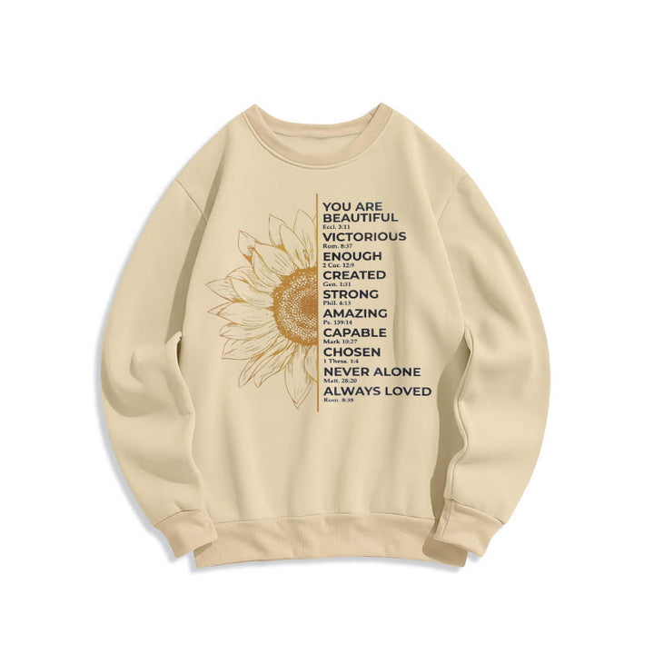 Christianartworkshop Quotation Style Sunflower Strength Positivity Fleece Lined Polyester Sweatshirt