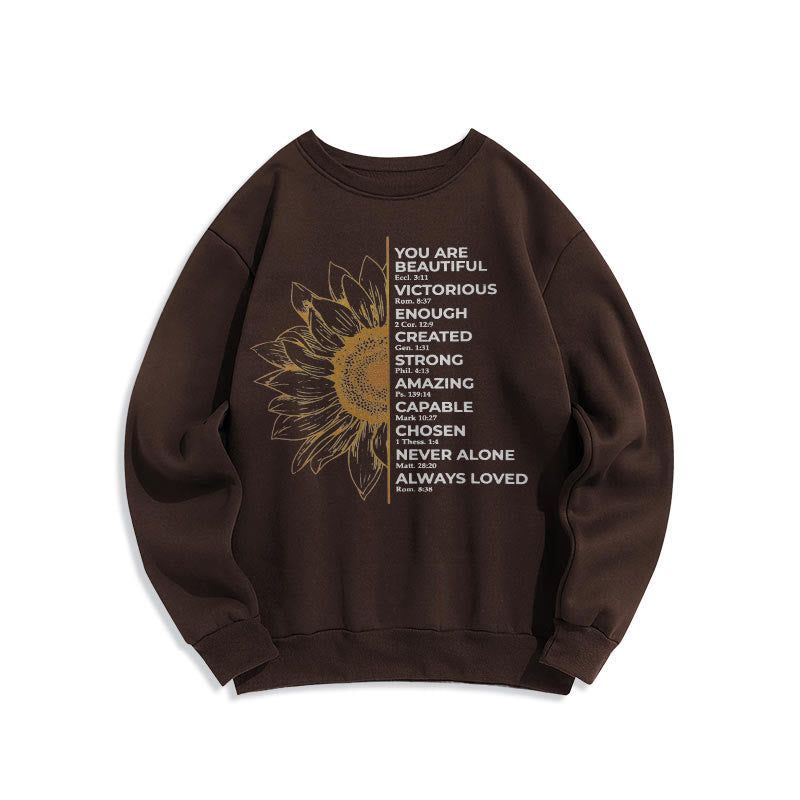 Christianartworkshop Quotation Style Sunflower Strength Positivity Fleece Lined Polyester Sweatshirt