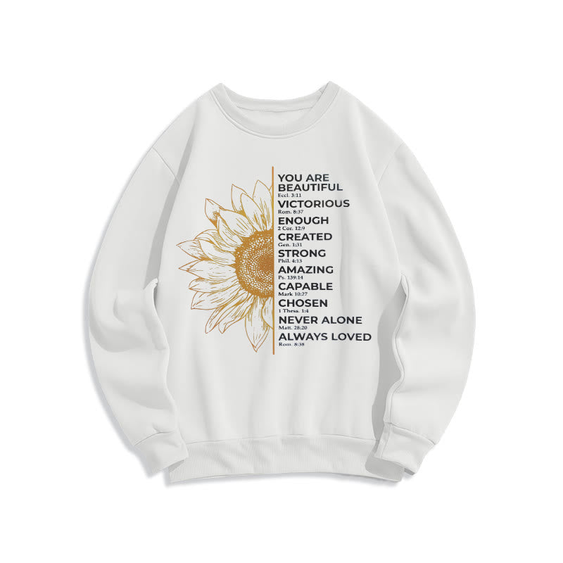 Christianartworkshop Quotation Style Sunflower Strength Positivity Fleece Lined Polyester Sweatshirt