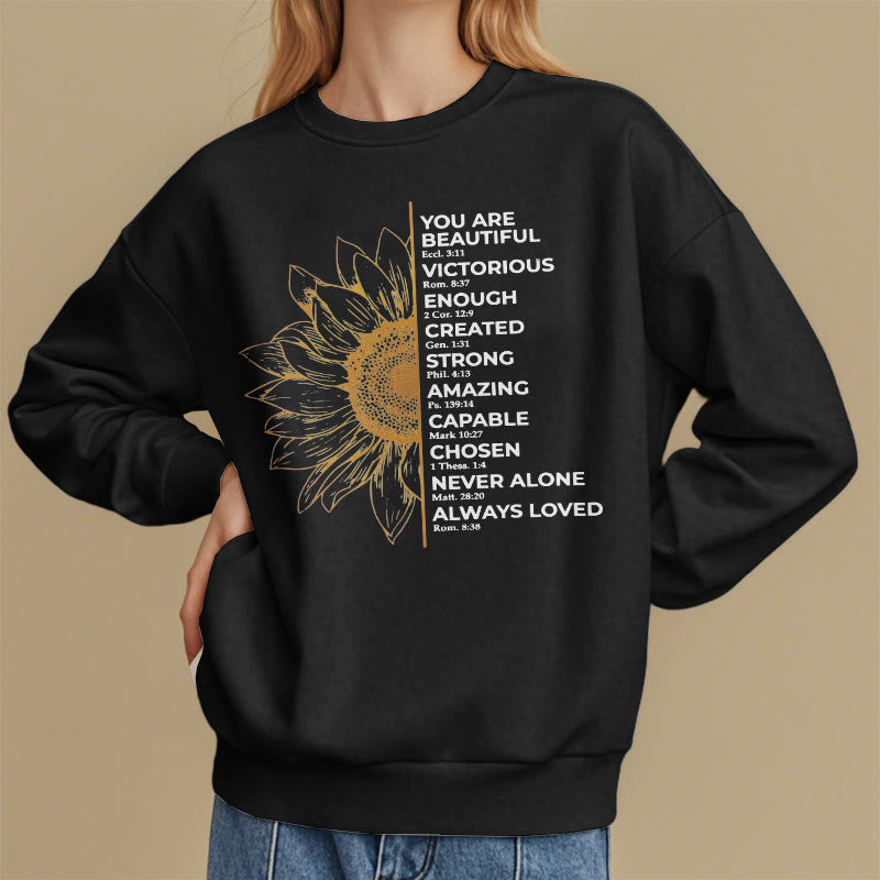 Christianartworkshop Quotation Style Sunflower Strength Positivity Fleece Lined Polyester Sweatshirt