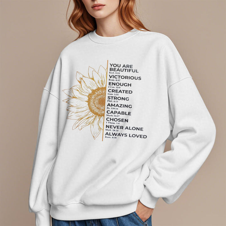 Christianartworkshop Quotation Style Sunflower Strength Positivity Fleece Lined Polyester Sweatshirt - image 8