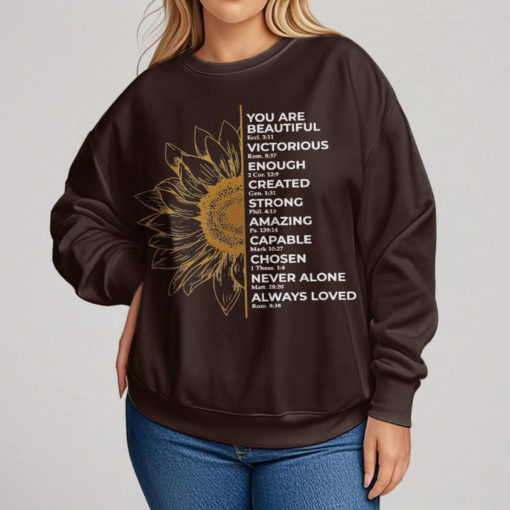 Christianartworkshop Quotation Style Sunflower Strength Positivity Fleece Lined Polyester Sweatshirt