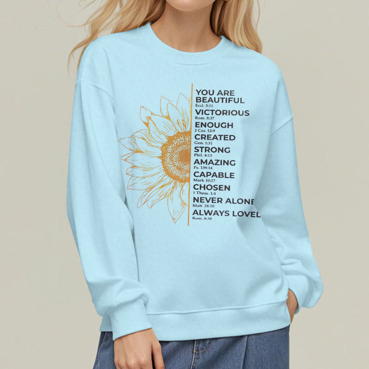 Christianartworkshop Quotation Style Sunflower Strength Positivity Fleece Lined Polyester Sweatshirt