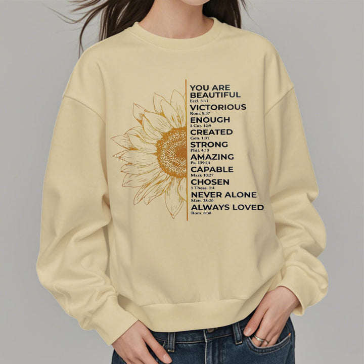 Christianartworkshop Quotation Style Sunflower Strength Positivity Fleece Lined Polyester Sweatshirt