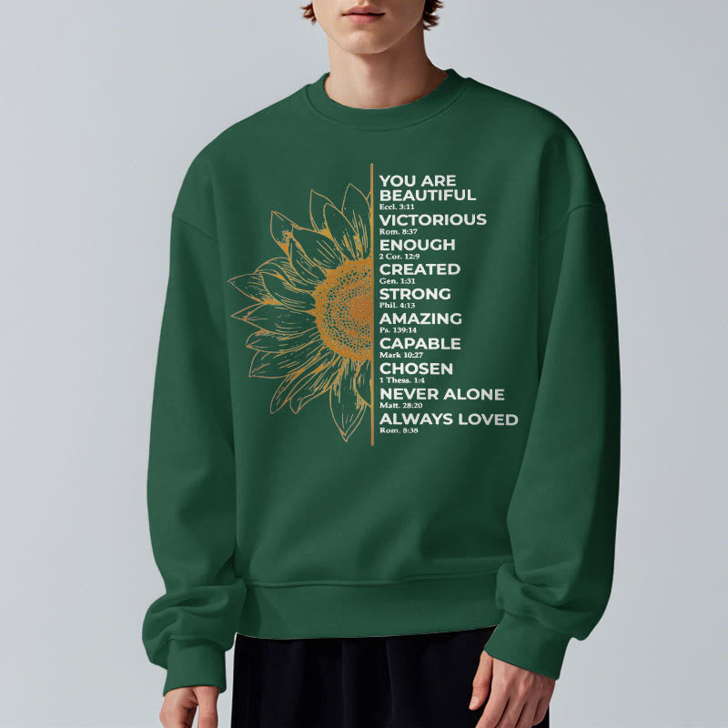 Christianartworkshop Quotation Style Sunflower Strength Positivity Fleece Lined Polyester Sweatshirt - image 14