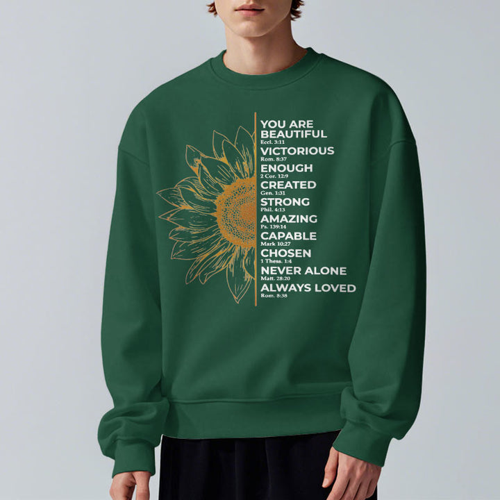 Christianartworkshop Quotation Style Sunflower Strength Positivity Fleece Lined Polyester Sweatshirt