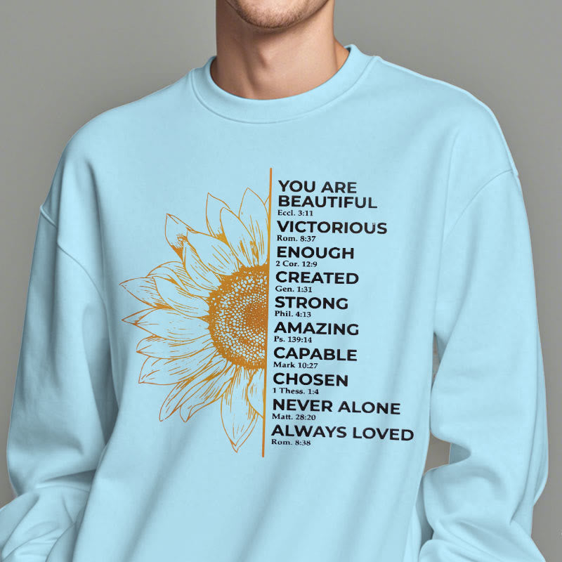 Christianartworkshop Quotation Style Sunflower Strength Positivity Fleece Lined Polyester Sweatshirt