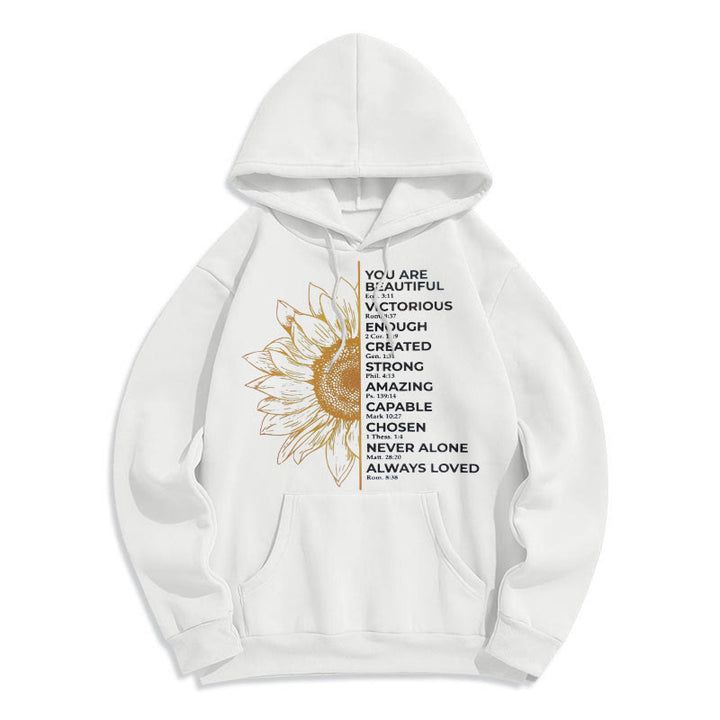 Christianartworkshop Quotation Style Sunflower Strength Positivity Fleece Lined Polyester Hoodie