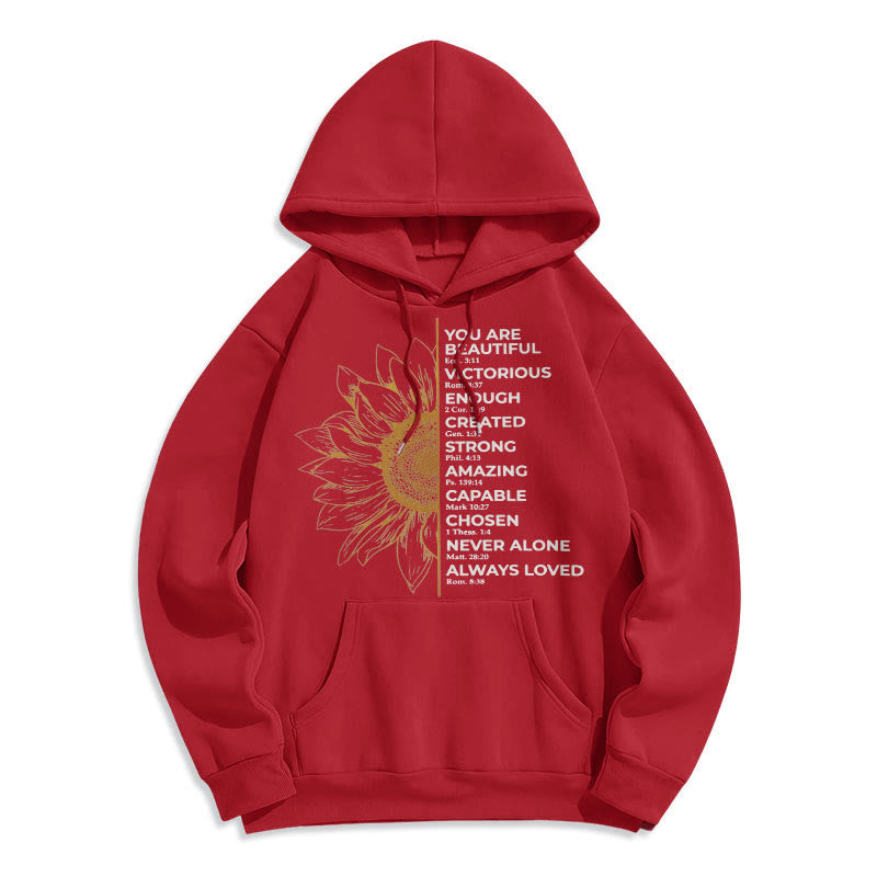 Christianartworkshop Quotation Style Sunflower Strength Positivity Fleece Lined Polyester Hoodie