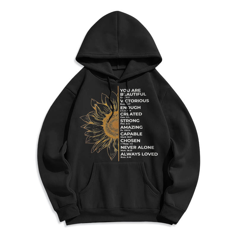 Christianartworkshop Quotation Style Sunflower Strength Positivity Fleece Lined Polyester Hoodie - image 5