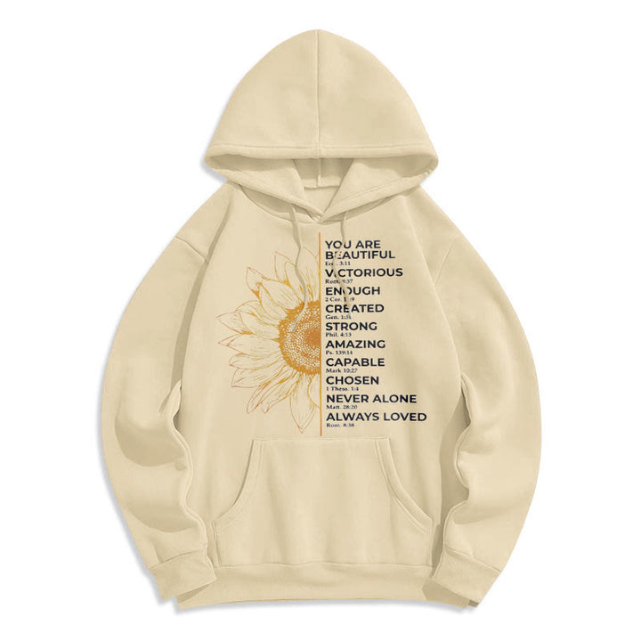 Christianartworkshop Quotation Style Sunflower Strength Positivity Fleece Lined Polyester Hoodie