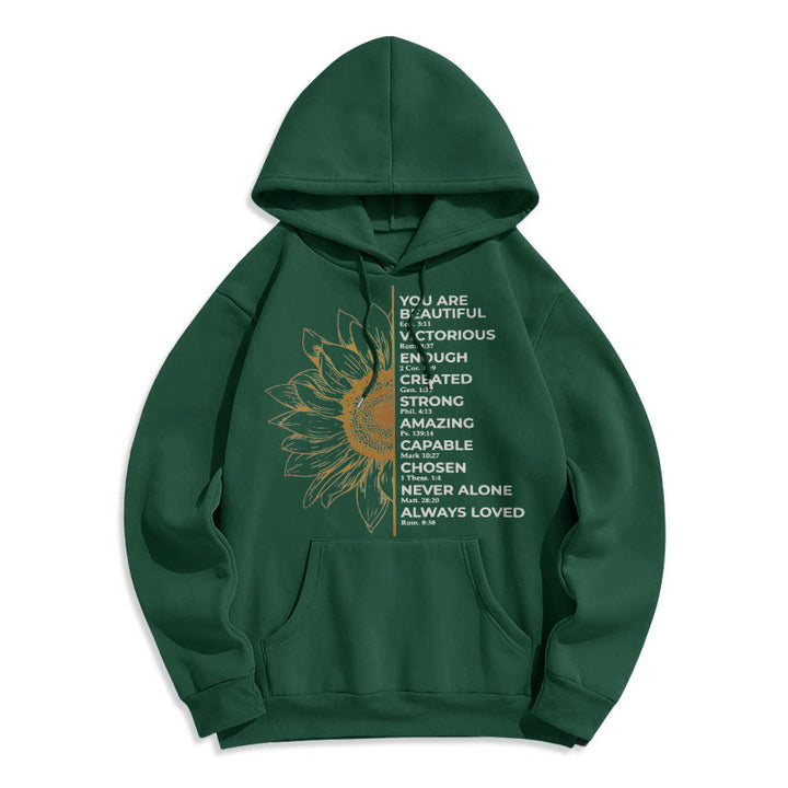Christianartworkshop Quotation Style Sunflower Strength Positivity Fleece Lined Polyester Hoodie - image 11