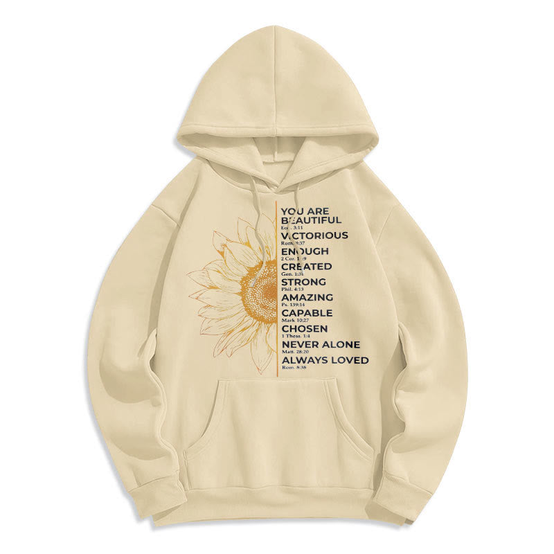 Christianartworkshop Quotation Style Sunflower Strength Positivity Fleece Lined Polyester Hoodie - image 7