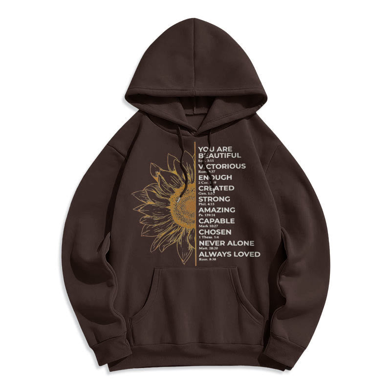 Christianartworkshop Quotation Style Sunflower Strength Positivity Fleece Lined Polyester Hoodie