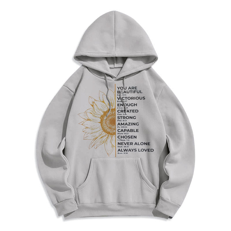 Christianartworkshop Quotation Style Sunflower Strength Positivity Fleece Lined Polyester Hoodie