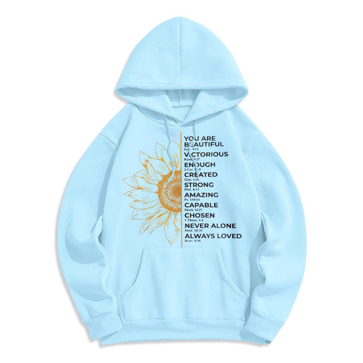 Christianartworkshop Quotation Style Sunflower Strength Positivity Fleece Lined Polyester Hoodie