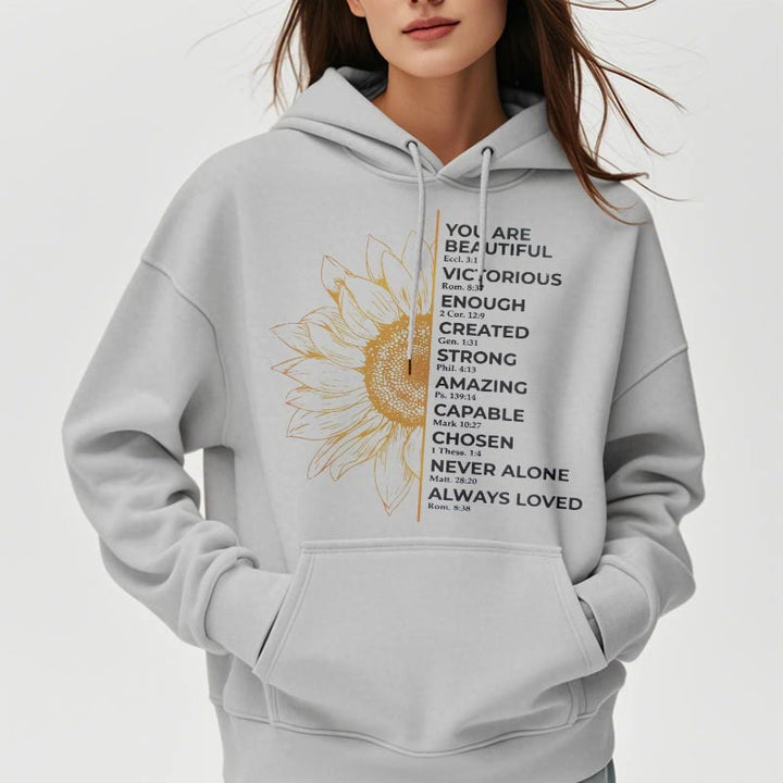 Christianartworkshop Quotation Style Sunflower Strength Positivity Fleece Lined Polyester Hoodie