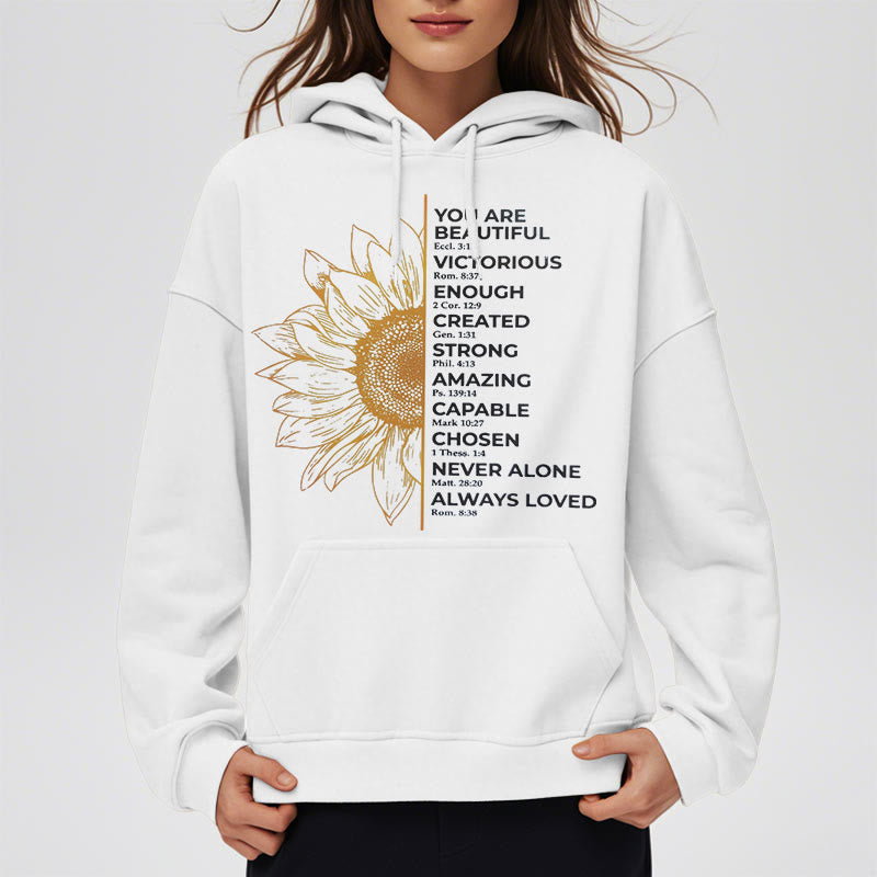 Christianartworkshop Quotation Style Sunflower Strength Positivity Fleece Lined Polyester Hoodie