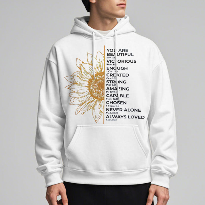 Christianartworkshop Quotation Style Sunflower Strength Positivity Fleece Lined Polyester Hoodie