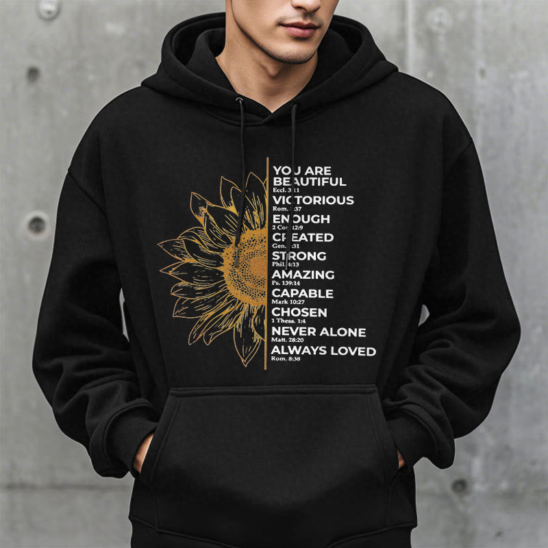 Christianartworkshop Quotation Style Sunflower Strength Positivity Fleece Lined Polyester Hoodie