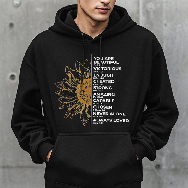 Christianartworkshop Quotation Style Sunflower Strength Positivity Fleece Lined Polyester Hoodie