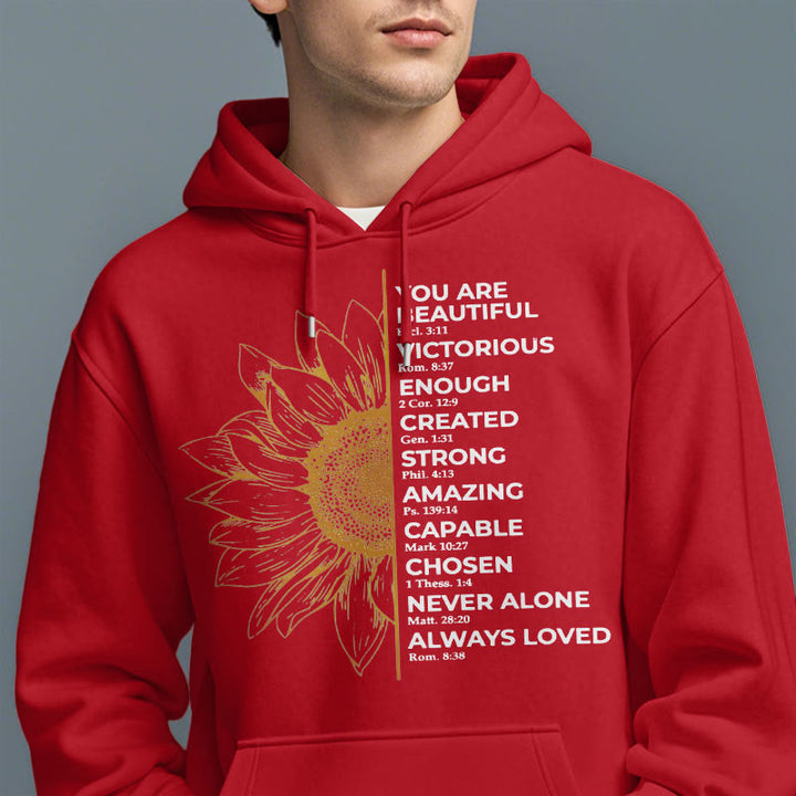 Christianartworkshop Quotation Style Sunflower Strength Positivity Fleece Lined Polyester Hoodie - image 18