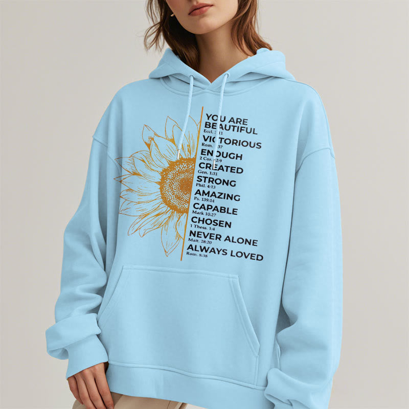 Christianartworkshop Quotation Style Sunflower Strength Positivity Fleece Lined Polyester Hoodie