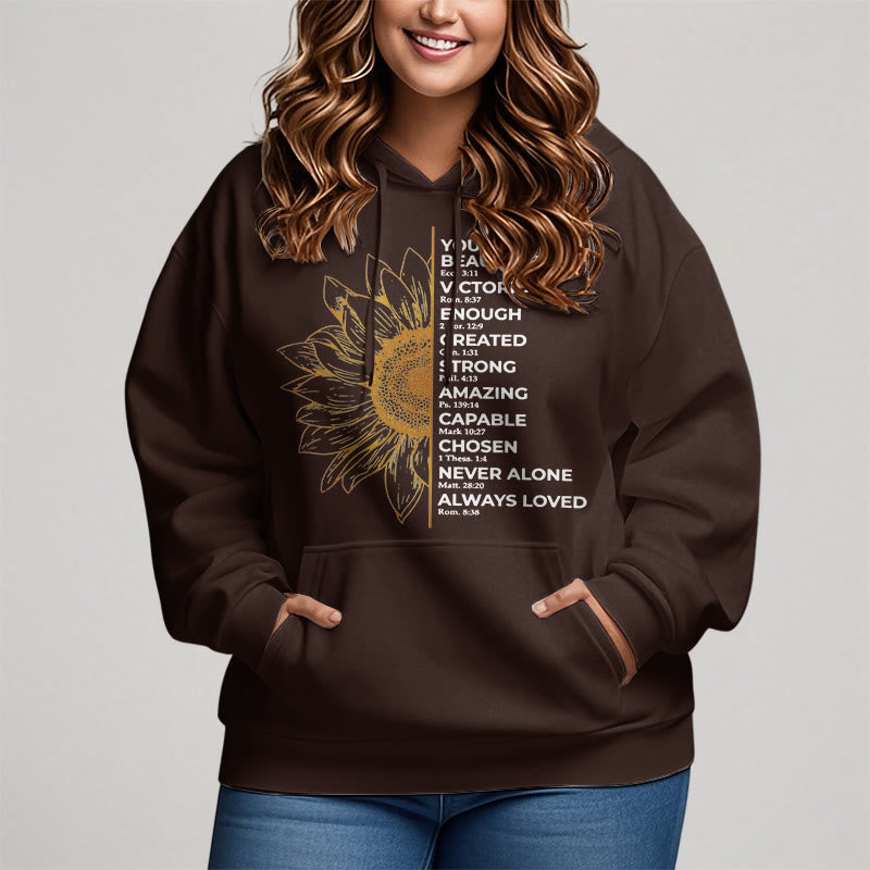 Christianartworkshop Quotation Style Sunflower Strength Positivity Fleece Lined Polyester Hoodie