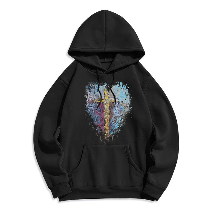 Christianartworkshop Colored Style Radiant Cross Of Hope Fleece Lined Polyester Hoodie - image 5