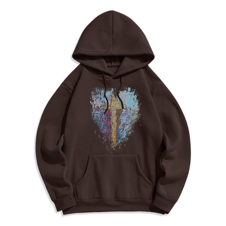 Christianartworkshop Colored Style Radiant Cross Of Hope Fleece Lined Polyester Hoodie - image 9