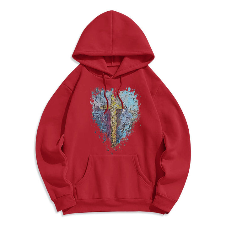 Christianartworkshop Colored Style Radiant Cross Of Hope Fleece Lined Polyester Hoodie - image 17