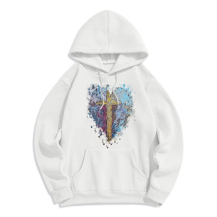 Christianartworkshop Colored Style Radiant Cross Of Hope Fleece Lined Polyester Hoodie - image 7